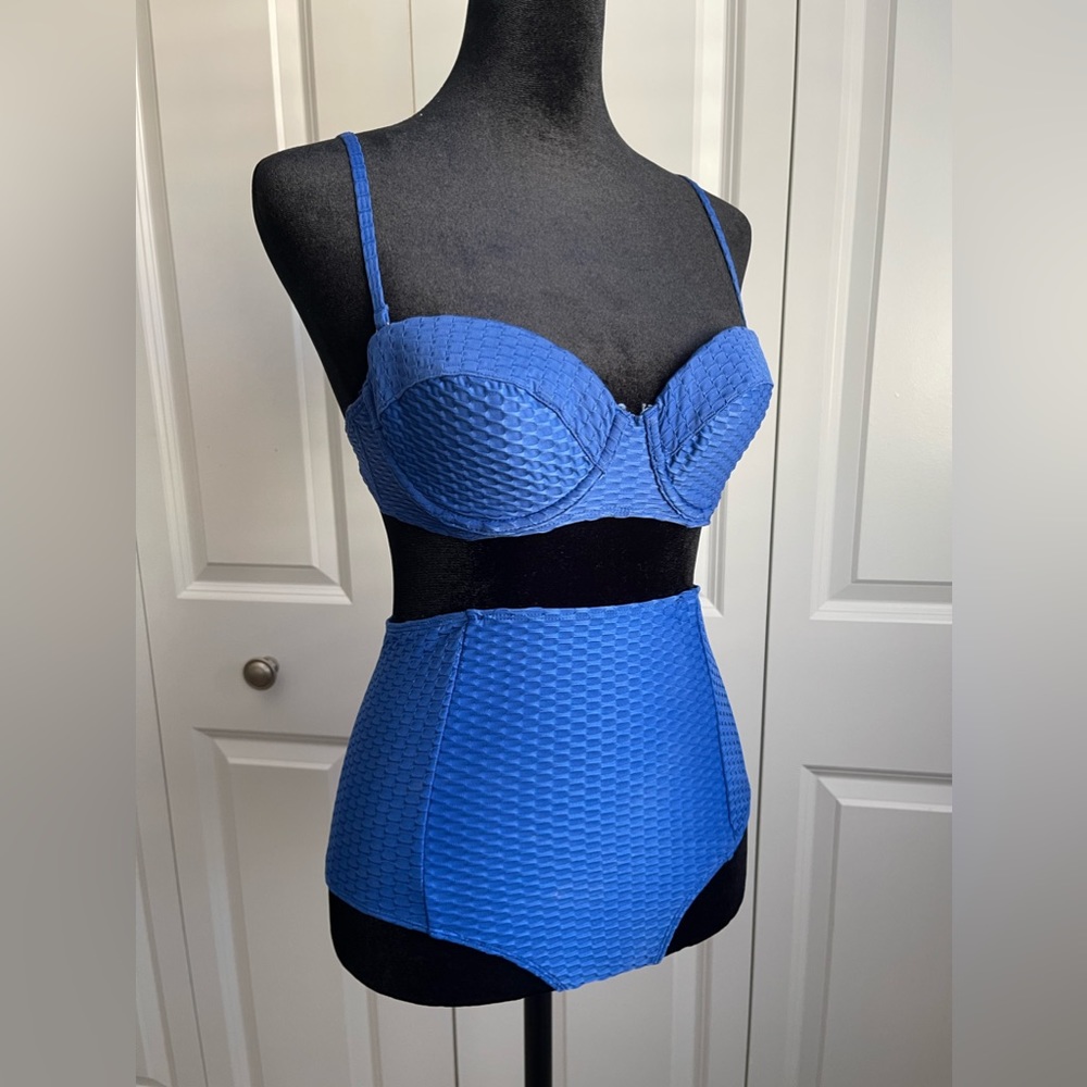 Forever 21 Royal Blue High Waisted Two Piece Swimsuit.